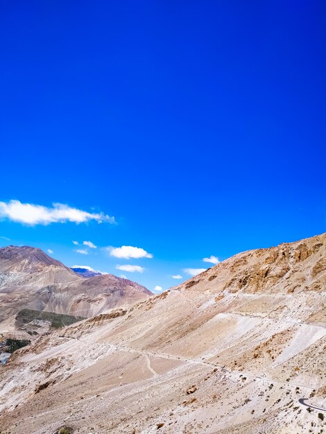Scenery of the spiti valley on blue sky