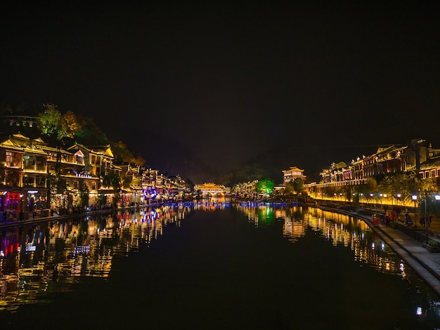 Scenery view in the night of fenghuang old town .phoenix ancient town or Fenghuang County is a county of Hunan Province, China