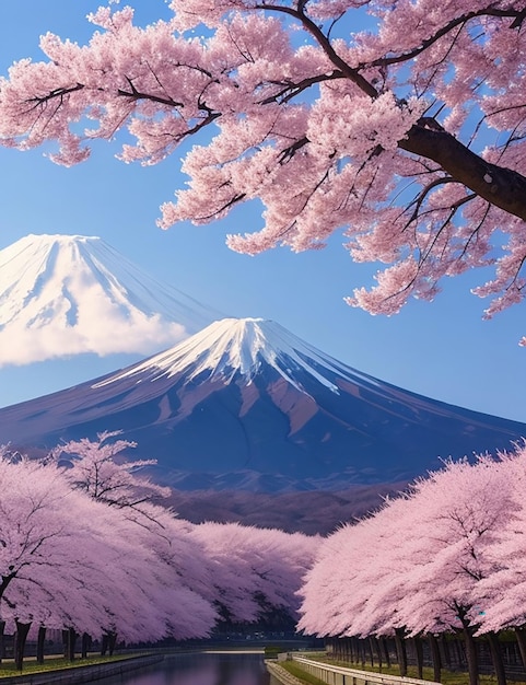 Premium AI Image | Scenery wallpaper featuring beautiful pink cherry ...