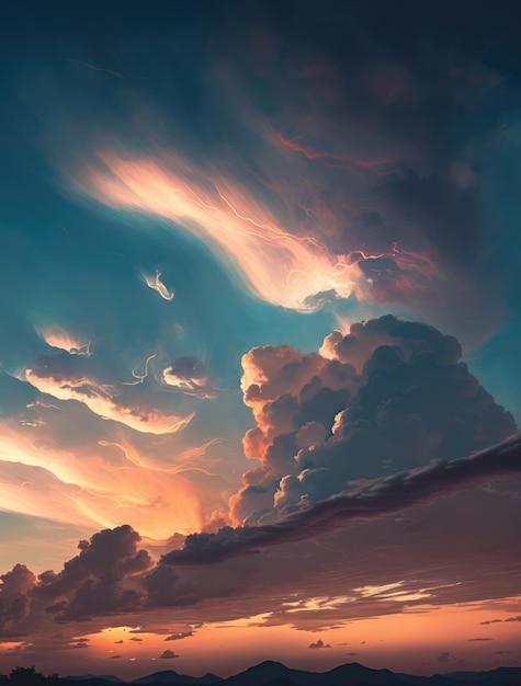 Scenery with clouds sky and sunset created using generative ai technology