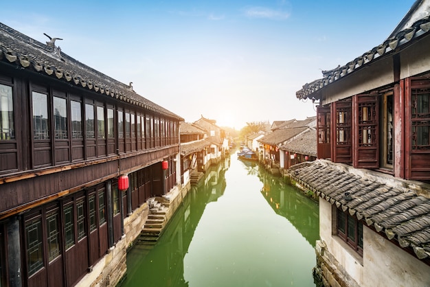 Paesaggio della città antica di zhouzhuang, suzhou, cina