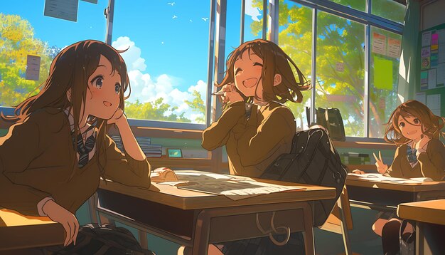 Scenes of Happy Smiles Love and Celebration in Colorful Manga and AI Illustrations of School Life