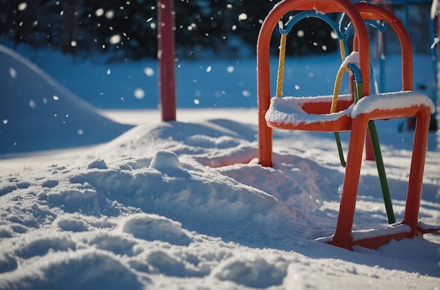 Scènes op speeltuinen in de sneeuw