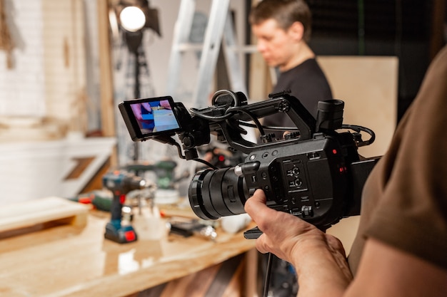 Behind the scenes of video production or video shooting