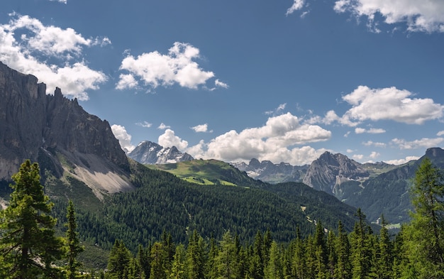 Scenic Alps with mountain under blue sky