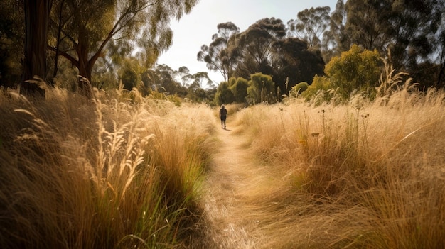 Scenic area walking path among thick tall grass