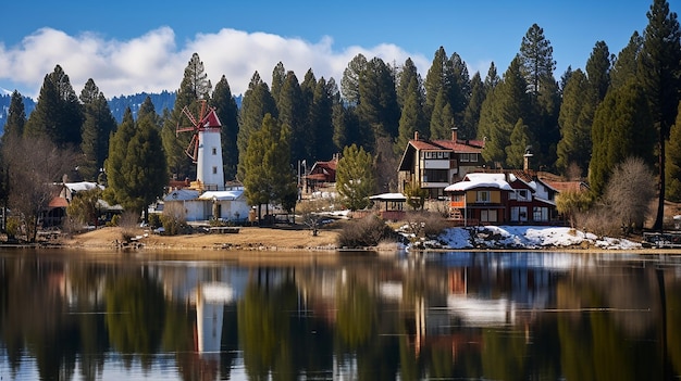 Photo a scenic array of beautiful windmills