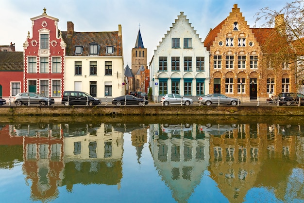 Scenic Bruges canal with beautiful houses