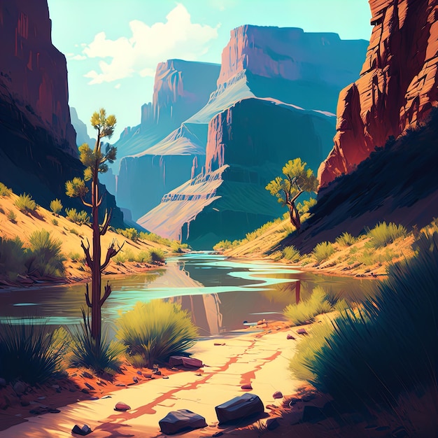 Scenic canyon landscape background red mountains