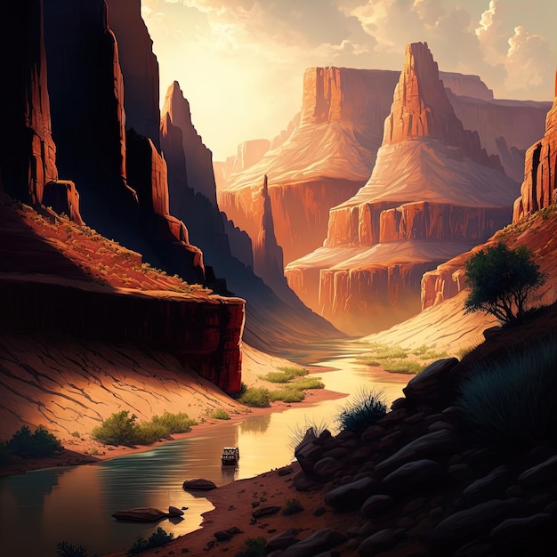 Scenic canyon landscape background red mountains