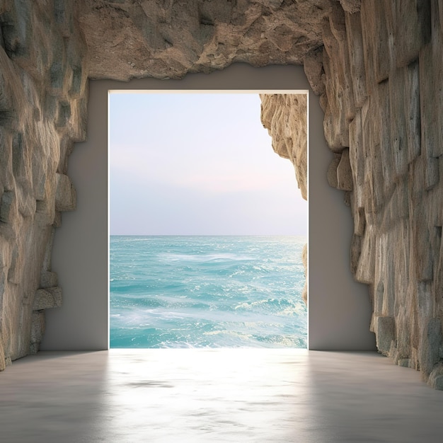 Scenic cave entrance with sea