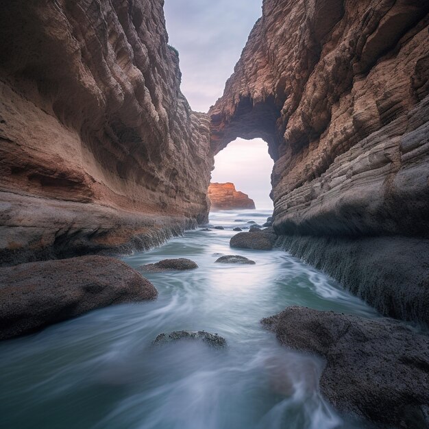 Scenic cave entrance with sea