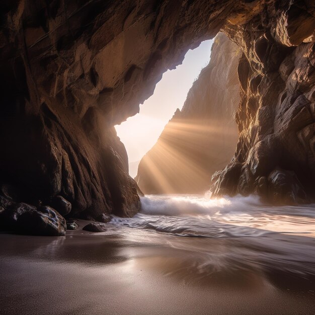 Scenic cave entrance with sea