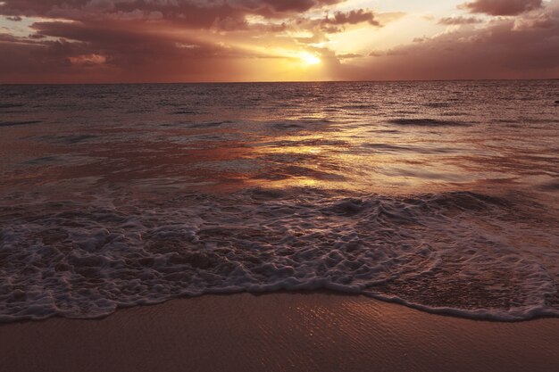 Scenic colorful sunset at the sea coast.