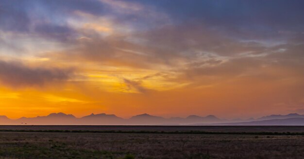 Scenic and colourful view of mountain range at sunset on the garden route in south africa