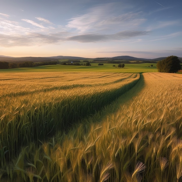 Scenic Countryside With Barley Farms Generative AI