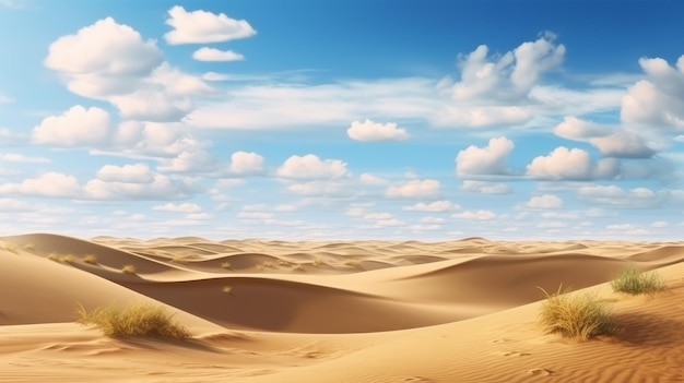 A scenic desert landscape with sand dunes and cloudy sky Generative ai