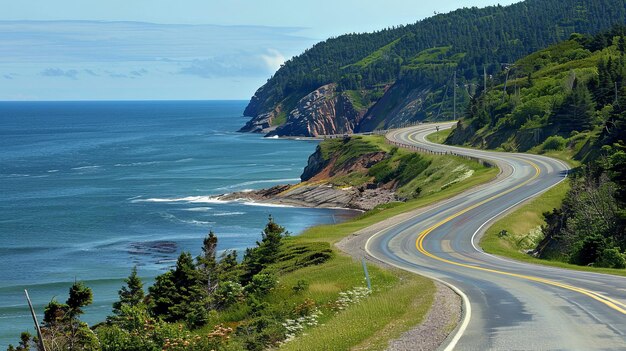 Photo scenic drive a winding coastal road hugging the shoreline offering drivers breathtaking views around every bend