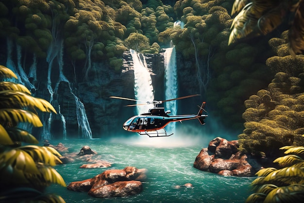 泳ぎながら人里離れた滝への風光明媚なヘリコプター ライド