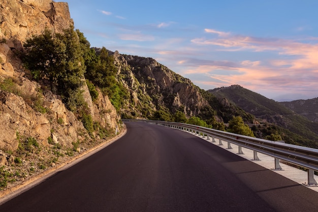 Scenic highway orientale sarda in the mountain landscape sunset sky art render sardinia italy