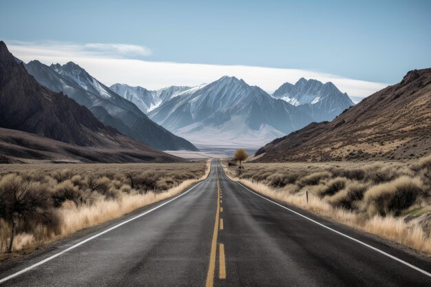 写真 生成 ai で作成された、ドラマチックな山脈を背景にした風光明媚な高速道路