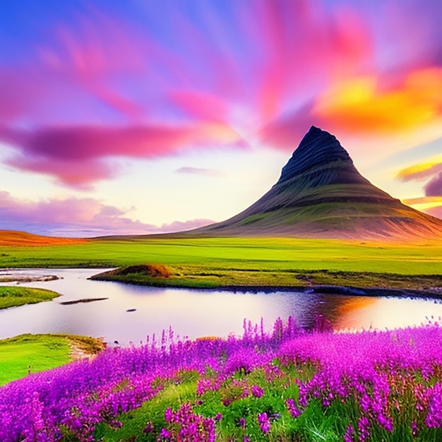 Scenic image of iceland incredible nature scenery during sunset