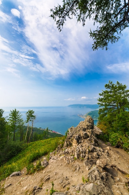 Scenic landscape at the bay of Baikal lake in Siberia Russia