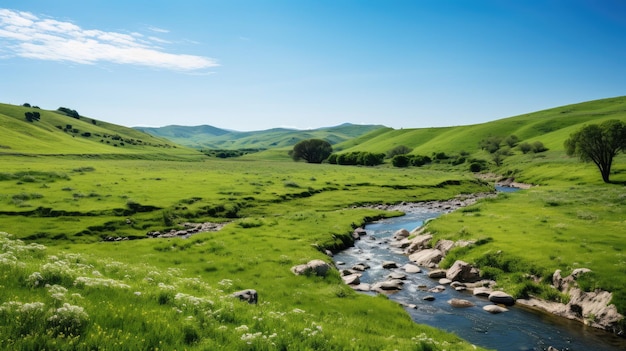 A scenic landscape featuring rolling hills
