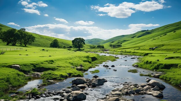 A scenic landscape featuring rolling hills