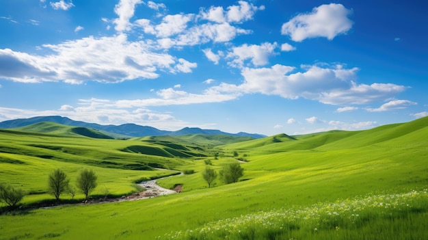 なだらかな丘陵が特徴的な風光明媚な風景