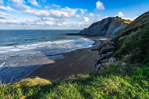 Scenic landscape of Itzurun beach in Zumaia Basque Country Spain