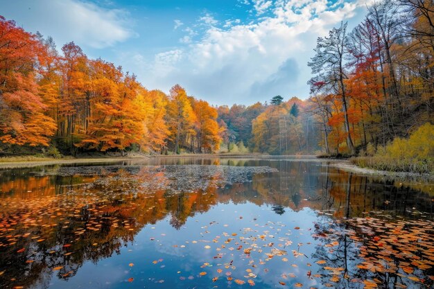 A scenic landscape with vibrant autumn colors