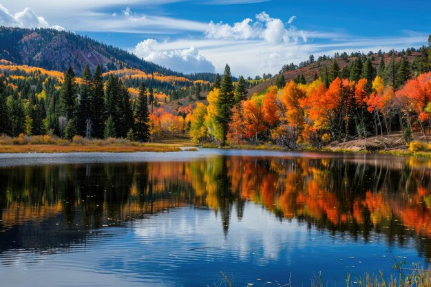 Photo a scenic landscape with vibrant autumn colors