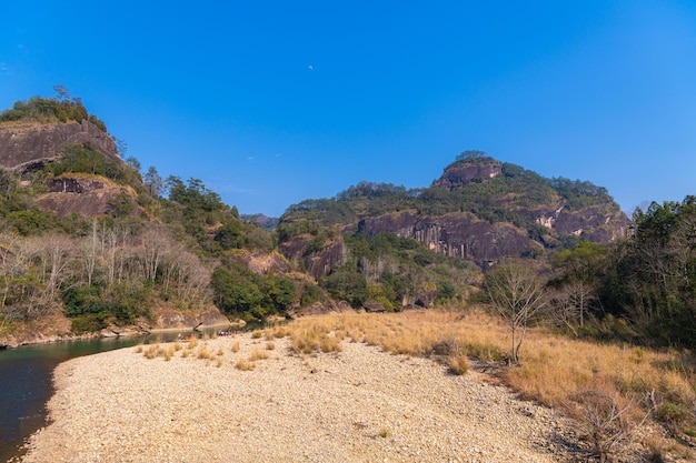 Scenic landscape of Wuyi Mountains peaks and the River of Nine Bends Fujian province China