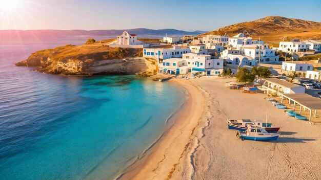 Photo scenic leros island dodecanese beautiful view of panteli village and beach