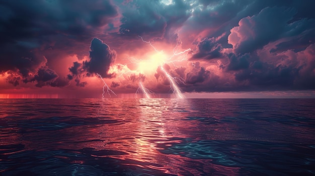 Photo scenic lightning above serene ocean