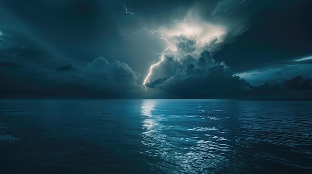 Scenic lightning above serene ocean