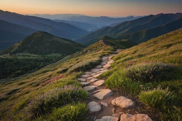 Photo scenic mountain path under open skies