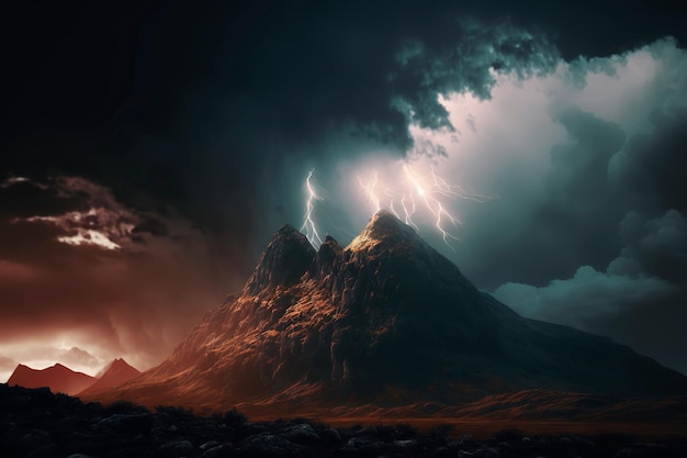 Scenic mountain under thunderstorm