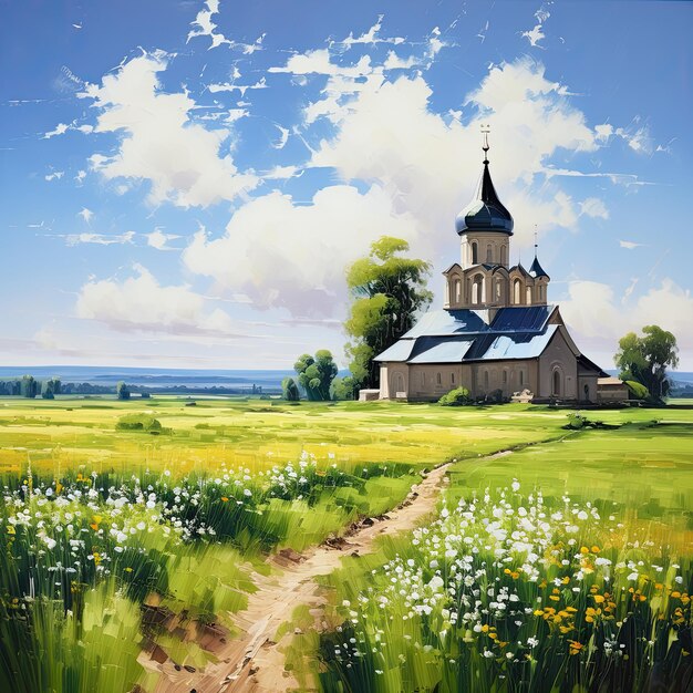 Scenic nature view painting Beautiful landscape art