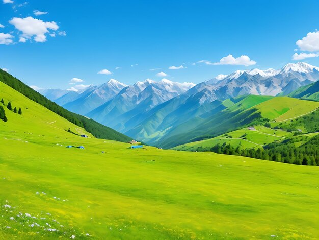 Scenic north caucasus mountain landscape with clear blue sky