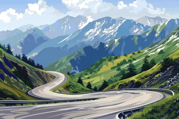 Photo scenic painting of a winding road in the mountains perfect for travel publications