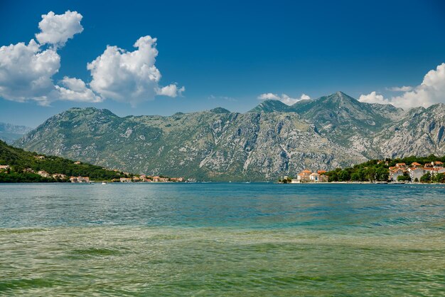 Scenic panorama of the Bay of Kotor on a sunny summer day