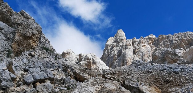 Scenic panorama of the dolomite mountains in summer