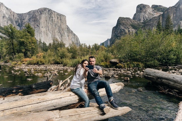 Scenic panoramic view of famous Yosemite Valley with El Capitan rock