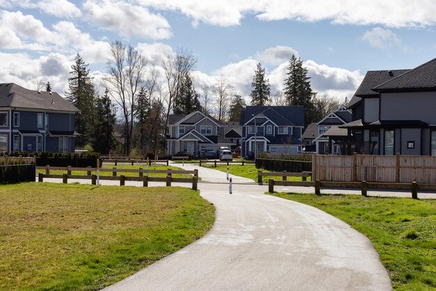 Scenic Path in a Residential Residential neighborhood in Modern City Suburbs