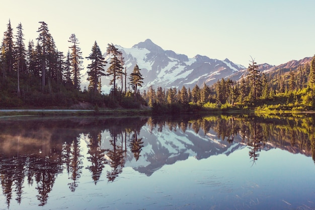 Scenic Picture lake with mount Shuksan reflection in Washington, USA