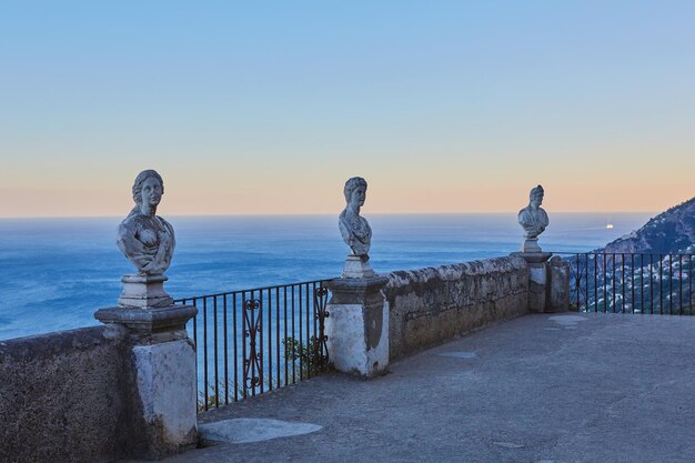 Scenic picturepostcard view of famous Amalfi Coast with Gulf of Salerno from Villa Cimbrone gardens in Ravello Naples Italy