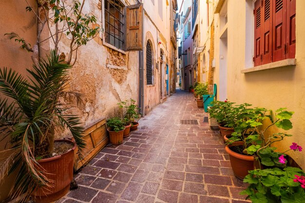 Scenic picturesque streets of Chania venetian town Chania Creete Greece