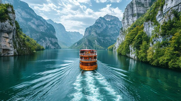 Photo a scenic river cruise through lush green wallpaper